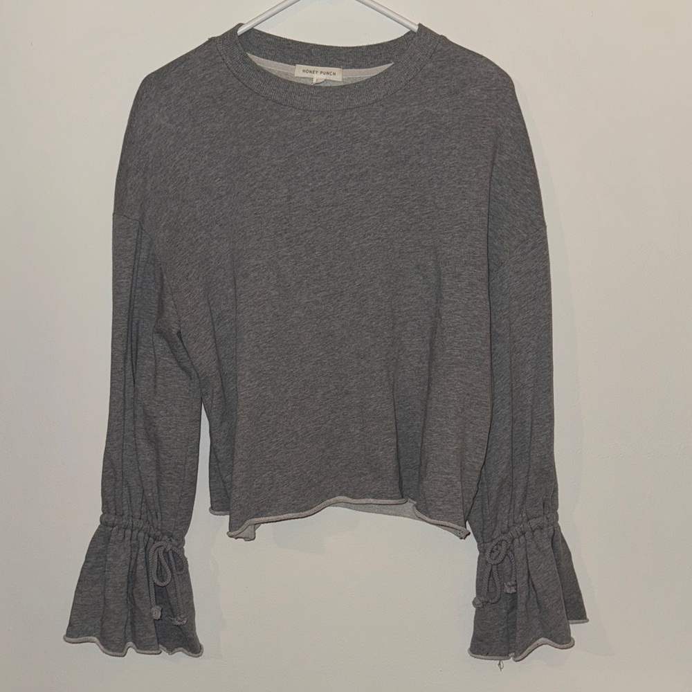 Honey Punch Gray Ruffle Sleeve Sweatshirt